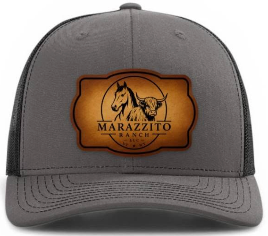 Trucker Hat with Marazzito Ranch Leather Patch (Charcoal Grey/Black)