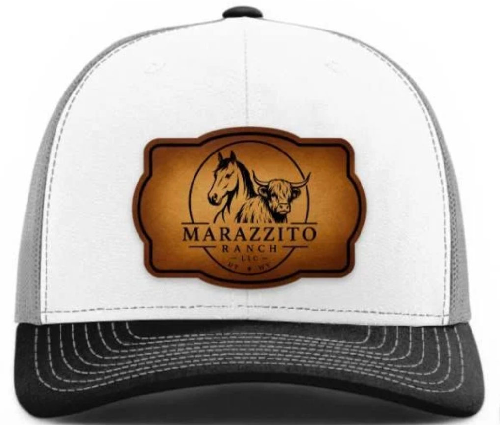 Trucker Hat with Marazzito Ranch Leather Patch (White/Grey/Black)