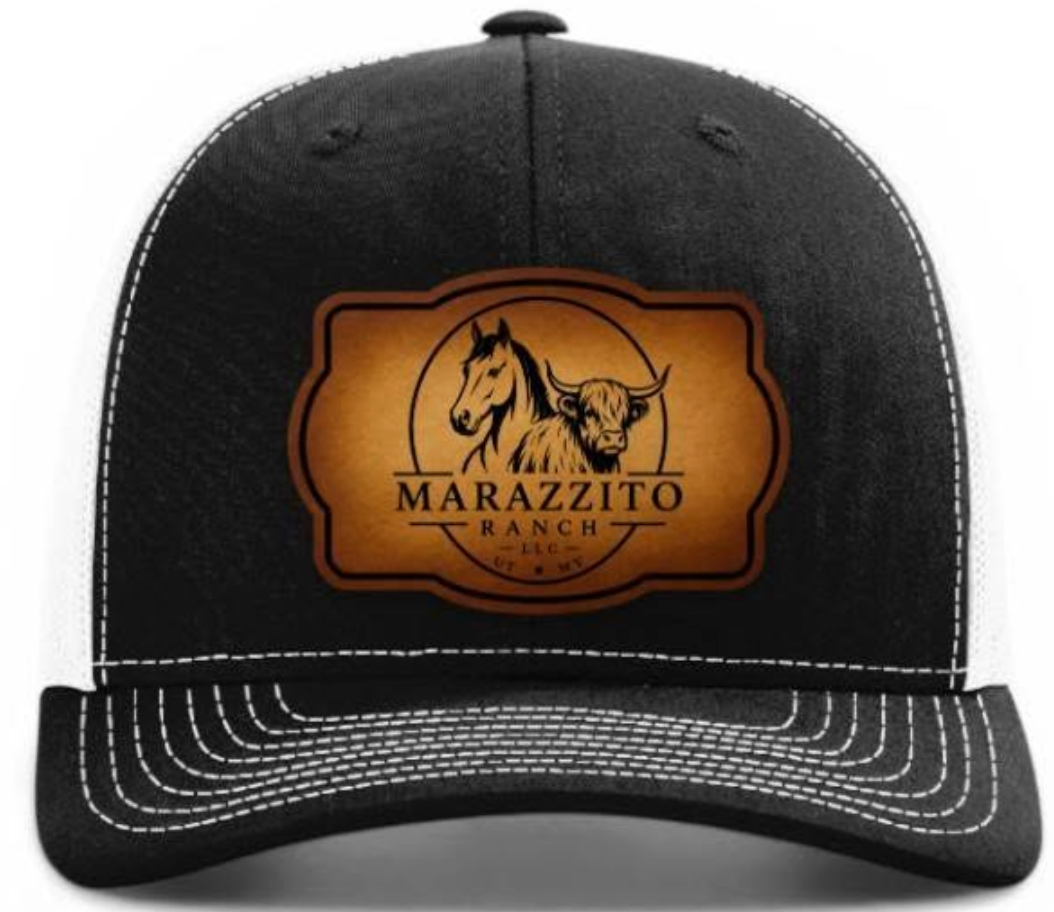 Trucker Hat with Marazzito Ranch Leather Patch (Black/White)