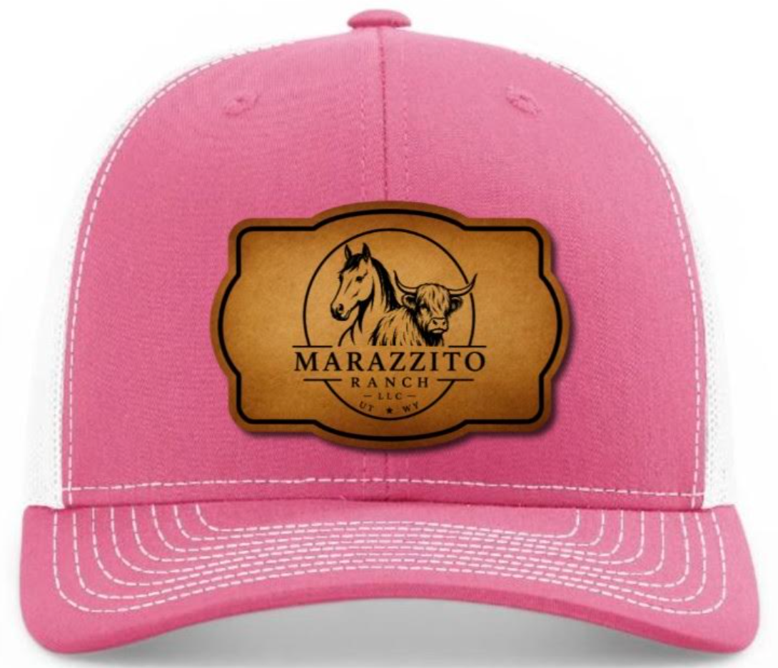 Trucker Hat with Marazzito Ranch Leather Patch (Hot Pink/White)
