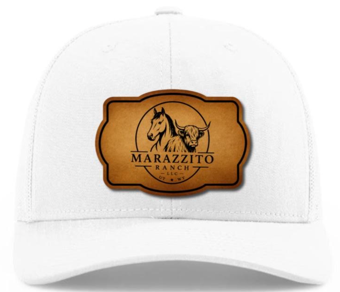 Trucker Hat with Marazzito Ranch Leather Patch (Solid White)